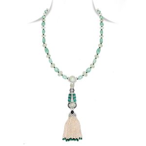 Emerald & Pearl Art Deco Sautoir Necklace