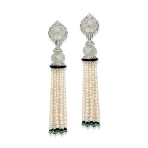 Emerald & Pearl Art Deco Tassel Earrings