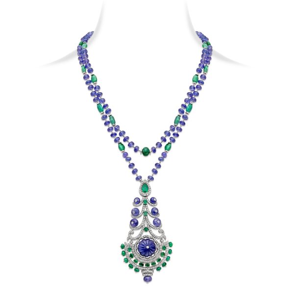 Tanzanite Emerald Bouquet Pendant Necklace