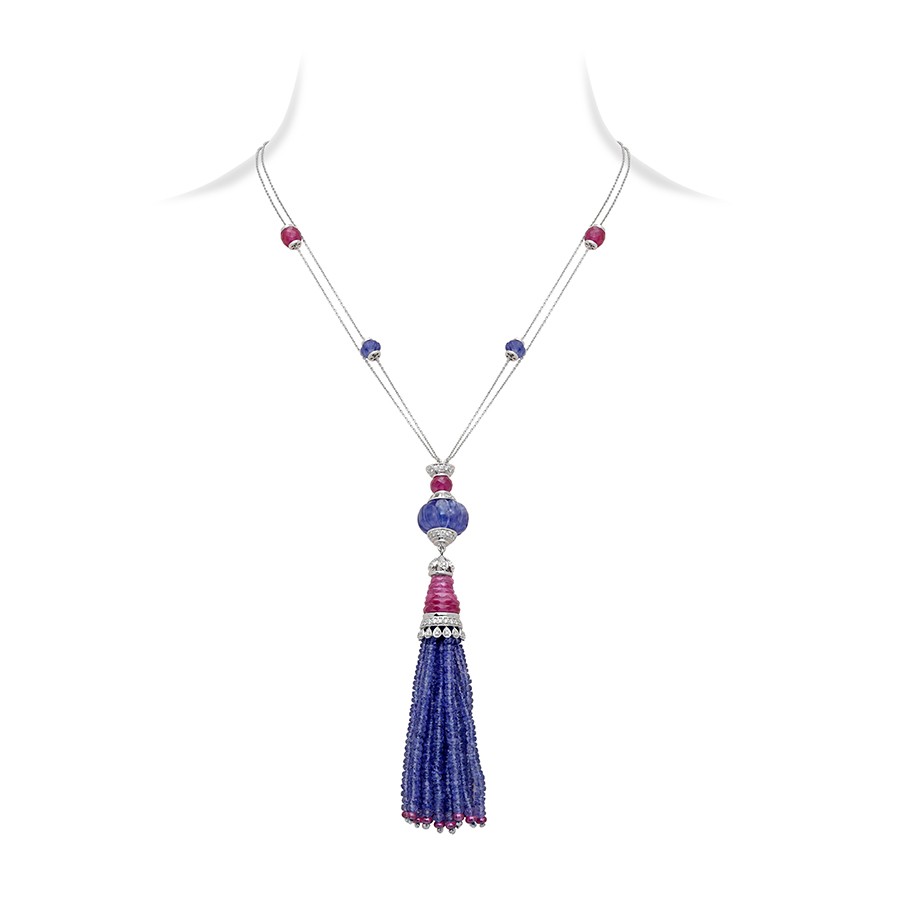 Ruby Tanzanite Tassel Sautoir Necklace