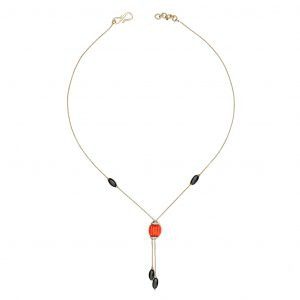 Black Onyx, Diamond & Coral Sautoir Necklace