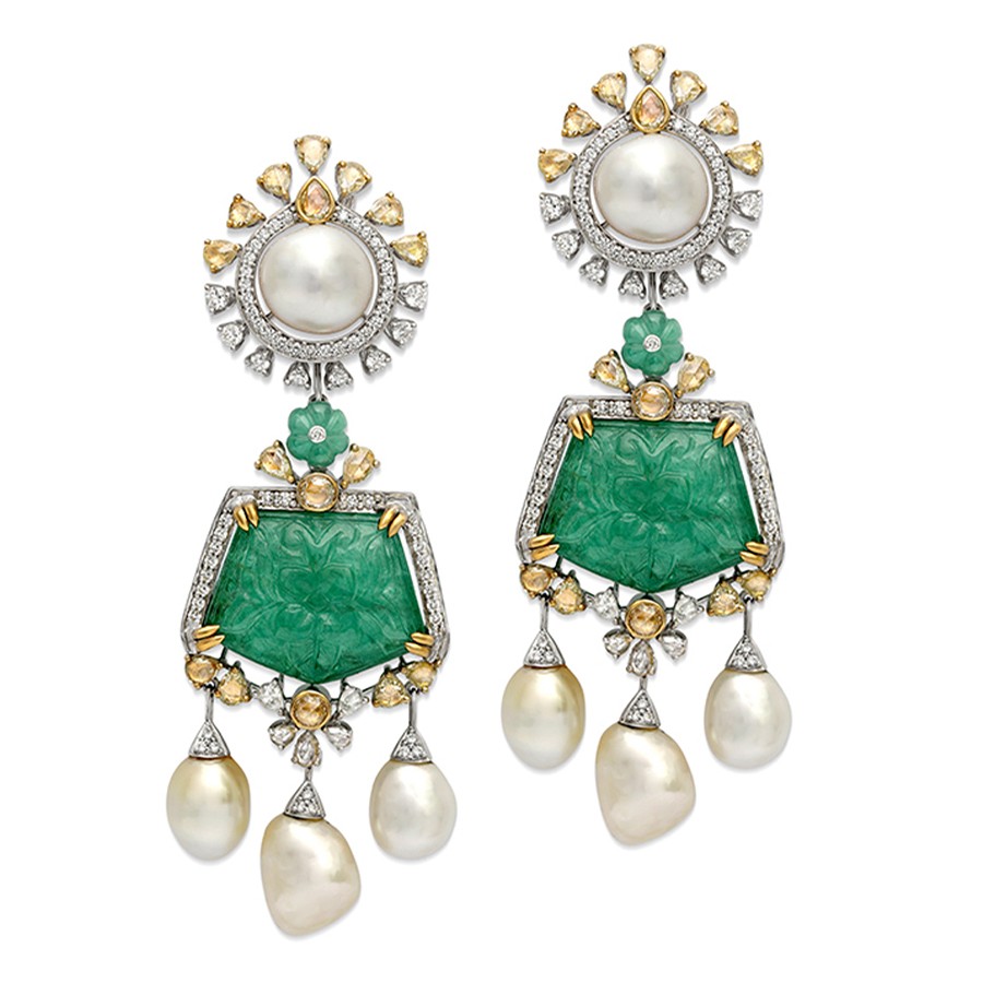 Bridal Earrings  Elegant Carved Emerald  Pearl Earrings Online