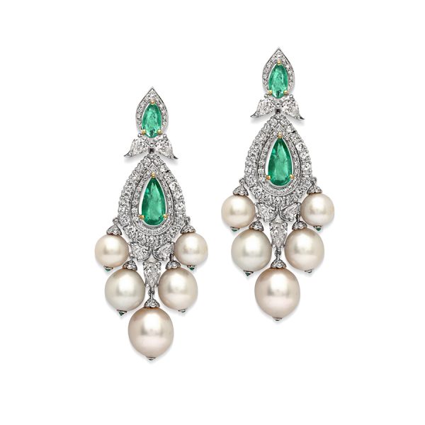 Emerald Drop Diamond Bridal Wedding Earrings