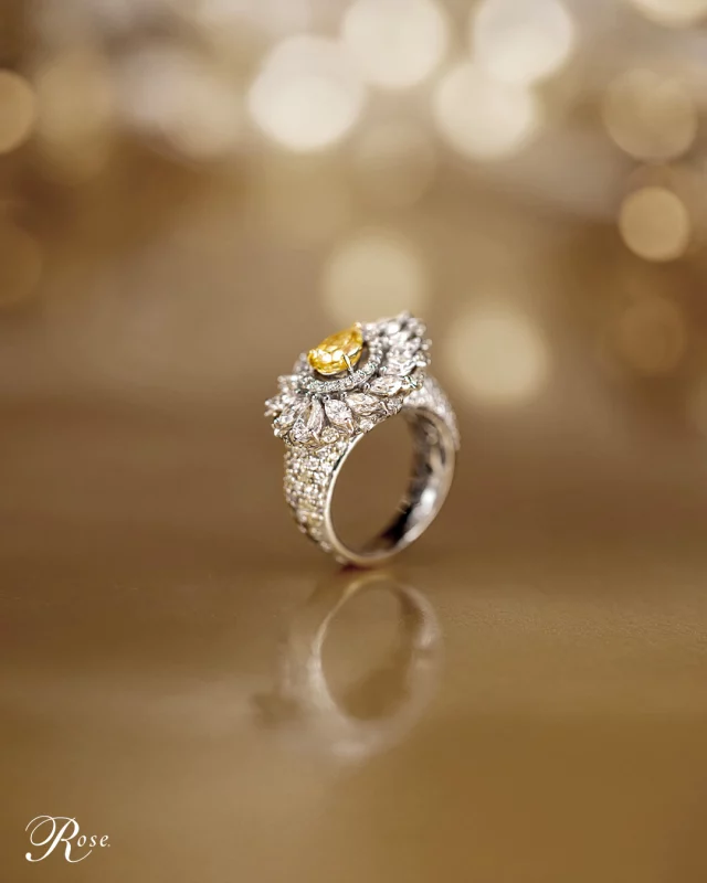 A bloom captured in precious stones -  a ring that centers around a pan-cut fancy natural yellow diamond, surrounded by a halo of pristine diamonds.
 
#TheHouseofRose #RoseJewellery #LuxuryJewellery #DesignerJewellery #RoseBridal #NaturalDiamonds #YellowDiamonds #Gemstones #HighJewellery #hautejoaillerie #MyTrousseauMyTreasure